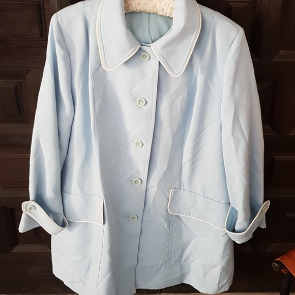 vintage baby blue raincoat trench coat - Picture 2 of 7